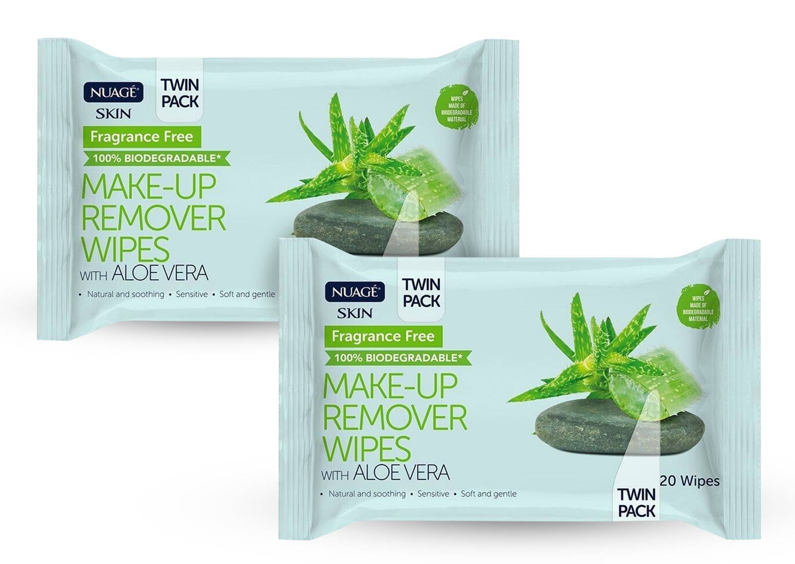 Makeup Remover Wipes with Aloe Vera, Effective Hydrating Face Wipes with Organic Aloe Vera Twin Pack of 80 Wipes, 2 pack