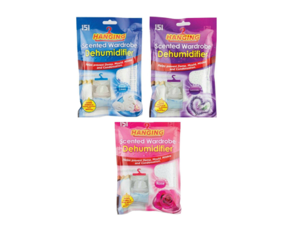 151 Hanging Wardrobe Dehumidifier Bags Lavender Rose & Fresh Linen, 3 Pack, 180g